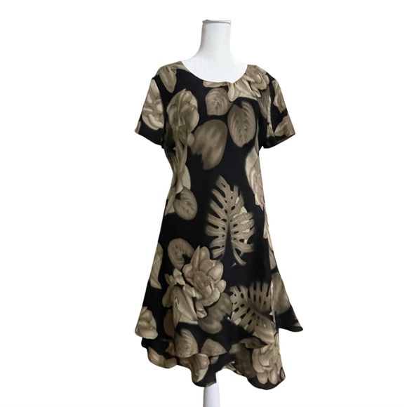 Pat Argenti Silk Floral Fairy Midi Dress (Black/Taupe)‎ - Picture 1 of 13